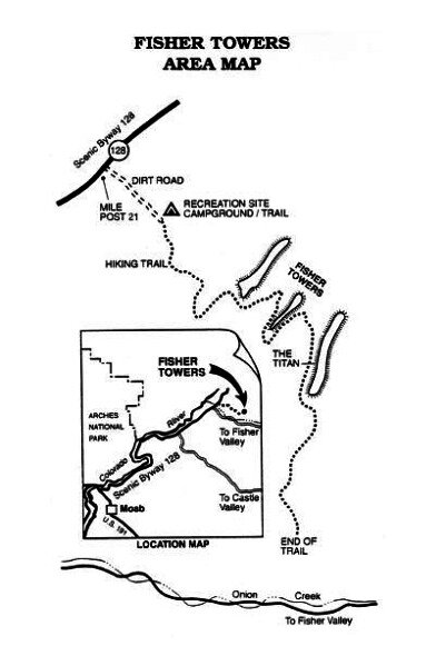 fisher towers map près de moab en utah aux etats-unis à découvrir lors d'un voyage aux usa en famille pendant les vacances